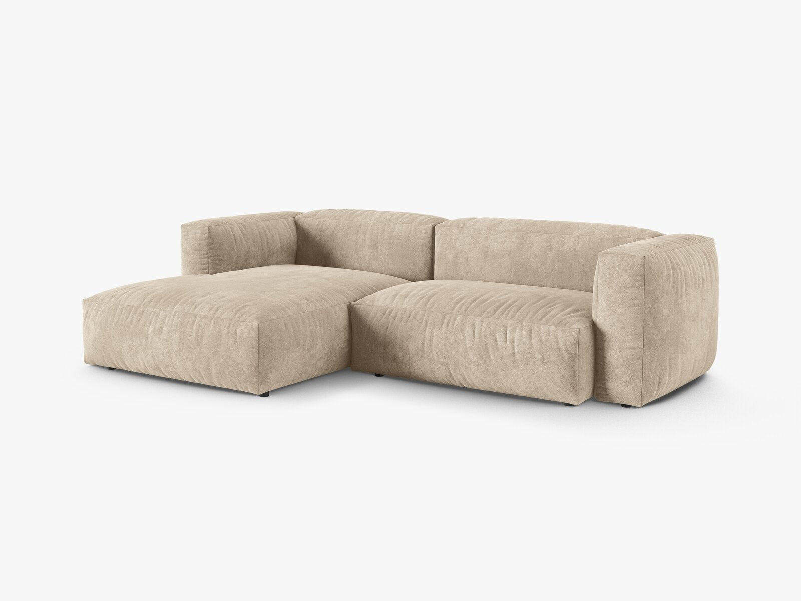 Micadoni Ecksofa Martina 2-Sitzer 90cm Sitztiefe Links Samt Vogue Helles Beige