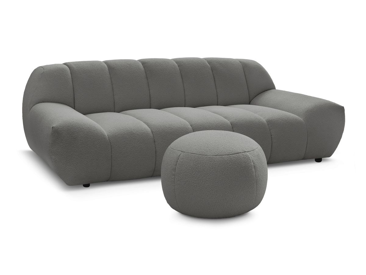 Bobochic Hayden Sofa 3-Sitzer mit Pouf 226 × 107 cm Bouclé-Stoff Dunkelgrau