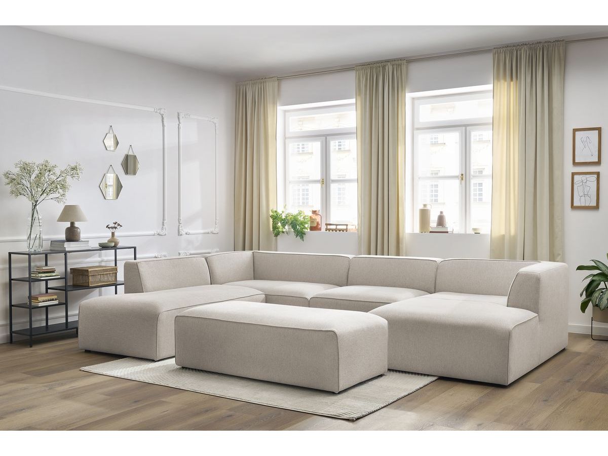 Bobochic Megeve Wohnlandschaft mit Pouf Melange-Stoff Beige Ecke rechts