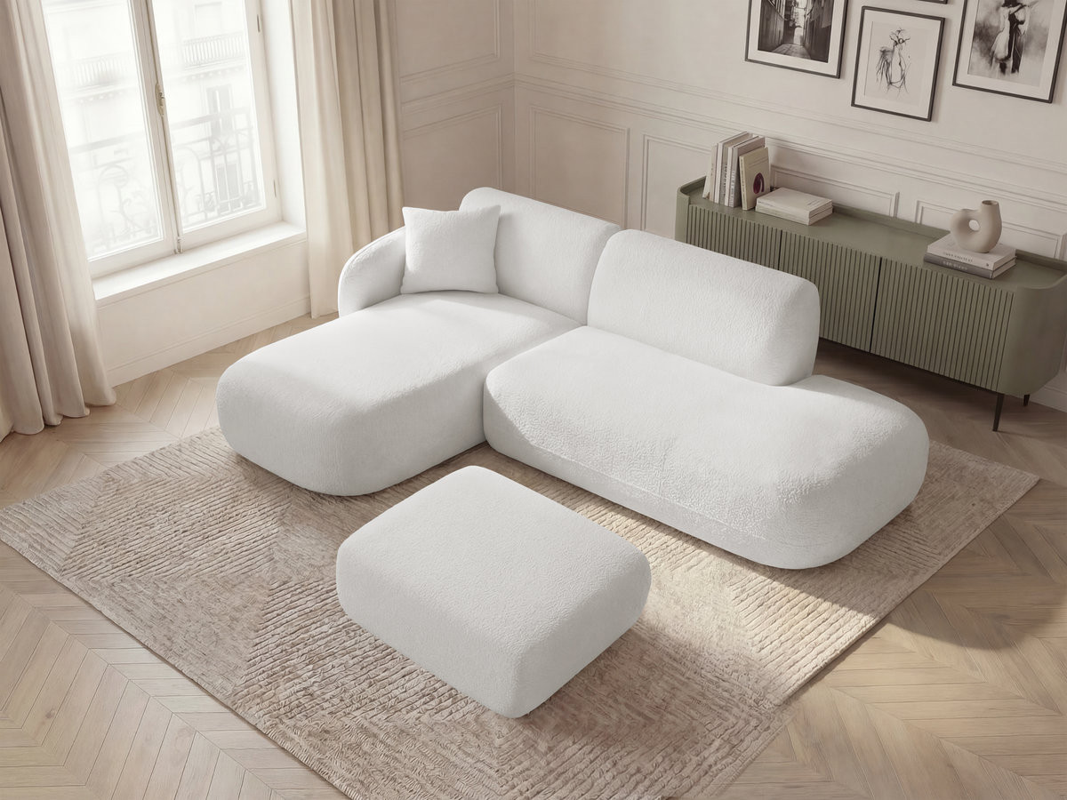 Bobochic Anda Ecksofa mit Pouf 241 × 163 cm Chenille Weiß Ecke links
