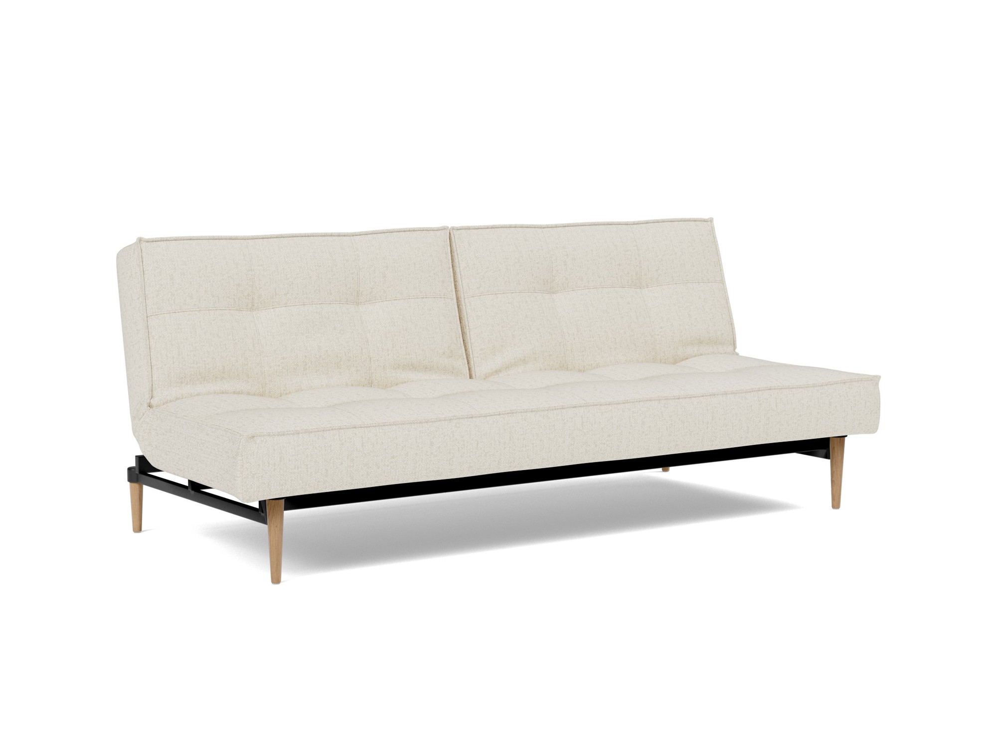 Schlafsofa Splitback Boucle Skandi 531-Off-White Beine Styletto Eiche hell