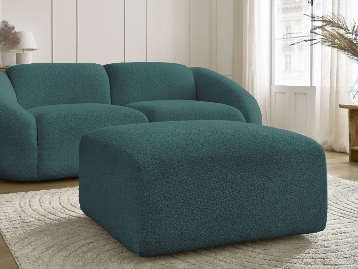 Bobochic Tina Sofa 3-Sitzer mit Pouf Bouclé-Stoff Hellblau