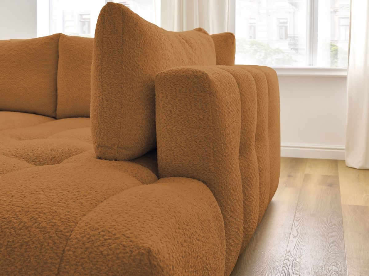 Bobochic Fuji Ecksofa mit Schlaffunktion und Bettkasten und Pouf 282 × 204 cm Bouclé-Stoff Gelb Ecke rechts
