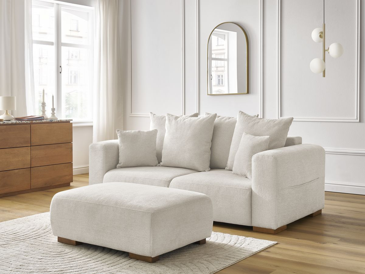 Bobochic Sidonie Sofa 3-Sitzer mit Pouf Melange-Stoff Beige