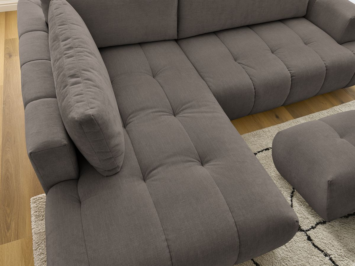 Bobochic Fuji Ecksofa mit Schlaffunktion und Bettkasten und Pouf 282 × 204 cm Stoff Taupe Ecke links
