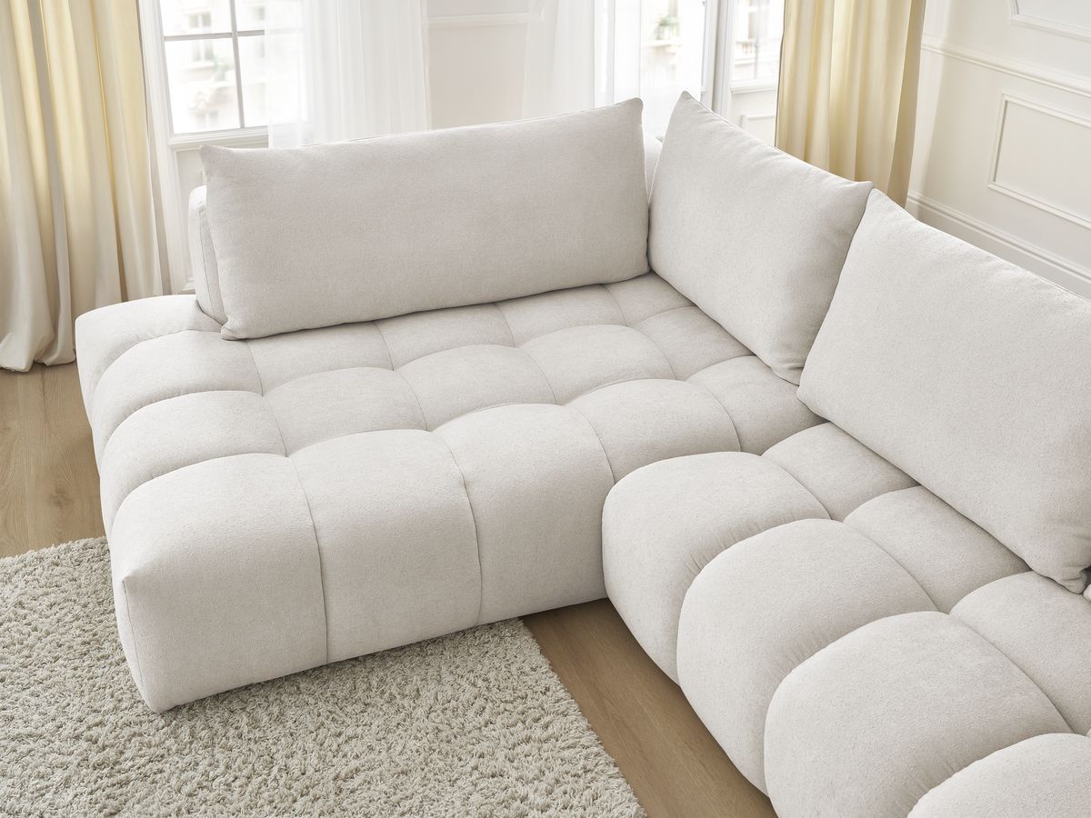 Bobochic Everest Ecksofa, 4 Kissen Strukturstoff Weiß Ecke links