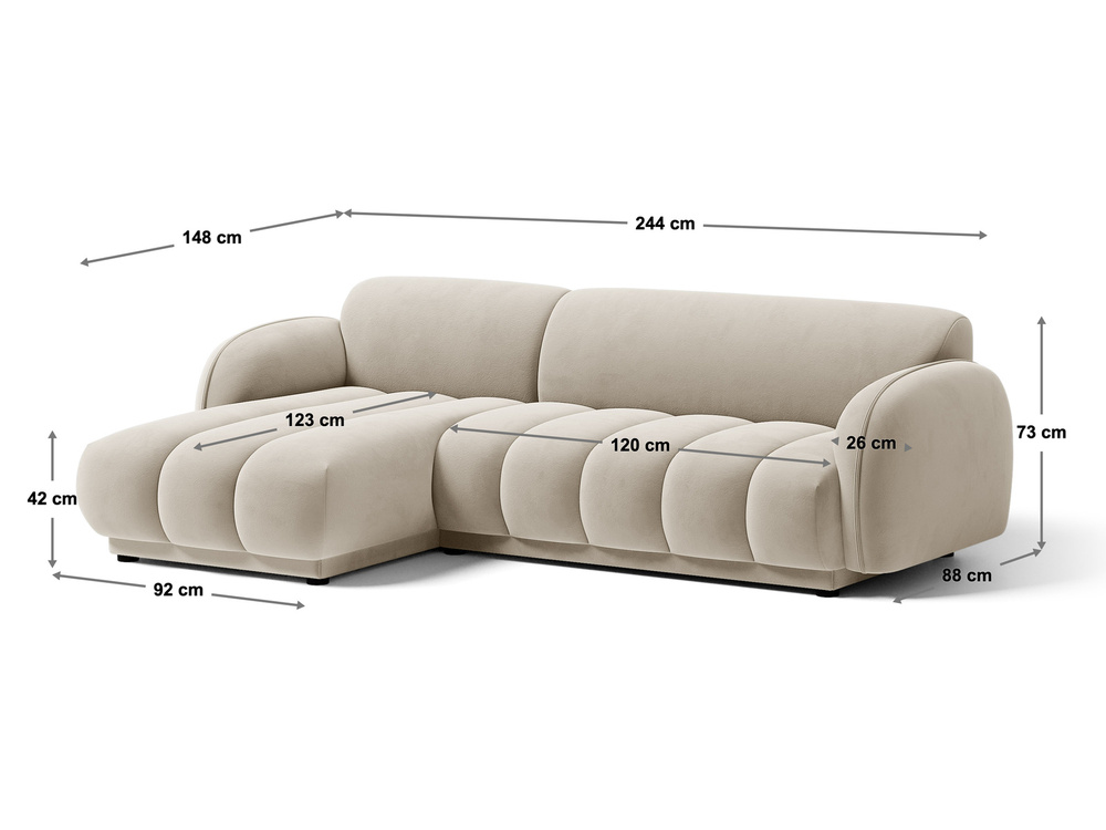 Cosmopolitan Design Ecksofa Bilbao 3-Sitzer Samt Casino Terrakotta Rechts