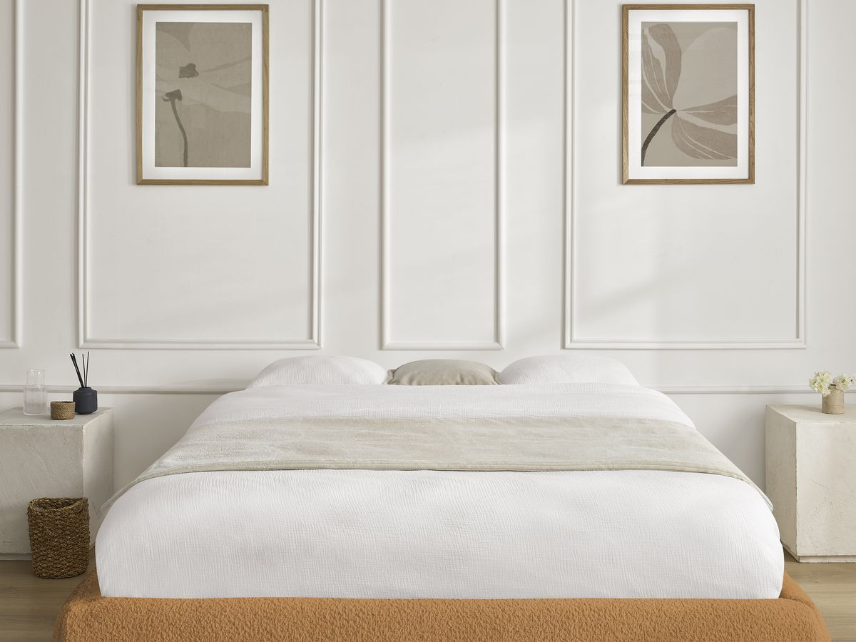 Bobochic Inera Bettgestell mit Bettkasten, ohne Kopfteil Bouclé-Stoff Gelb, Liegefläche 160 × 200 cm