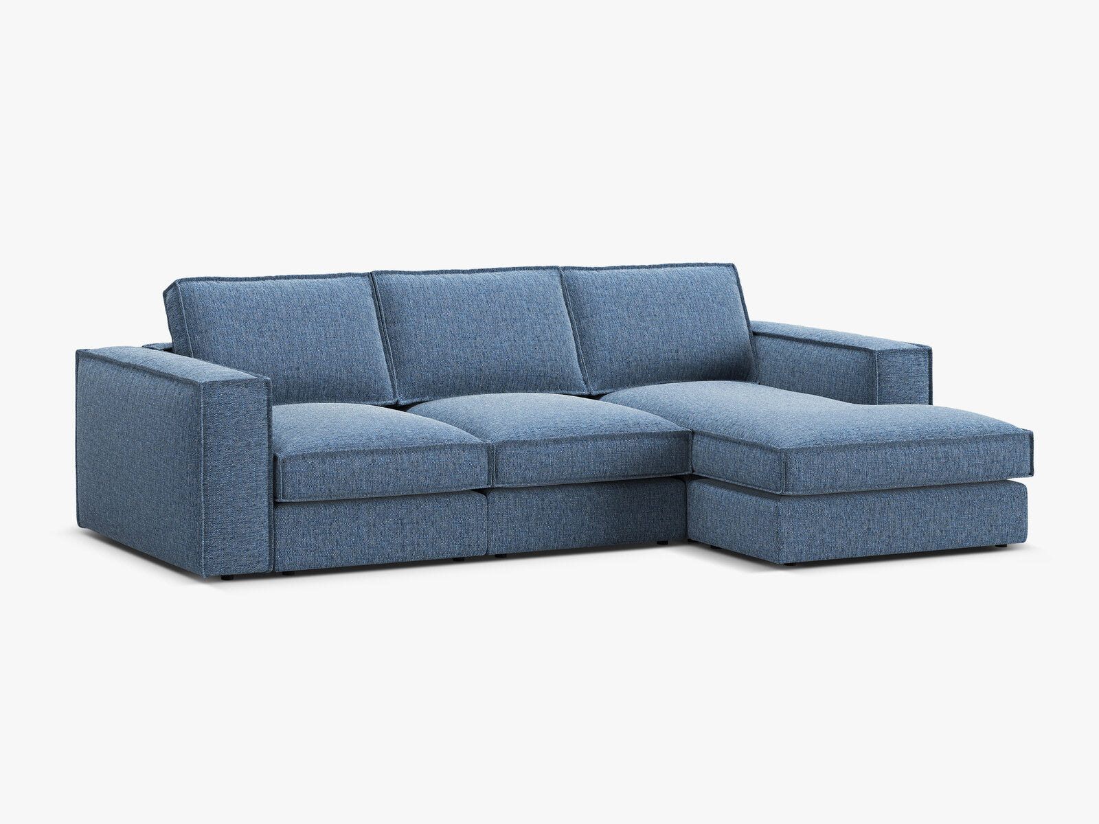 Micadoni modulares Ecksofa Pola 3-Sitzer Rechts Strukturierter Stoff Babel Dunkelblau