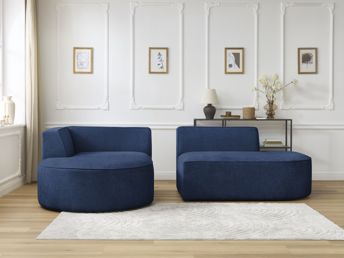 Bobochic Rousseau Ecksofa Strukturstoff Dunkelblau Ecke links