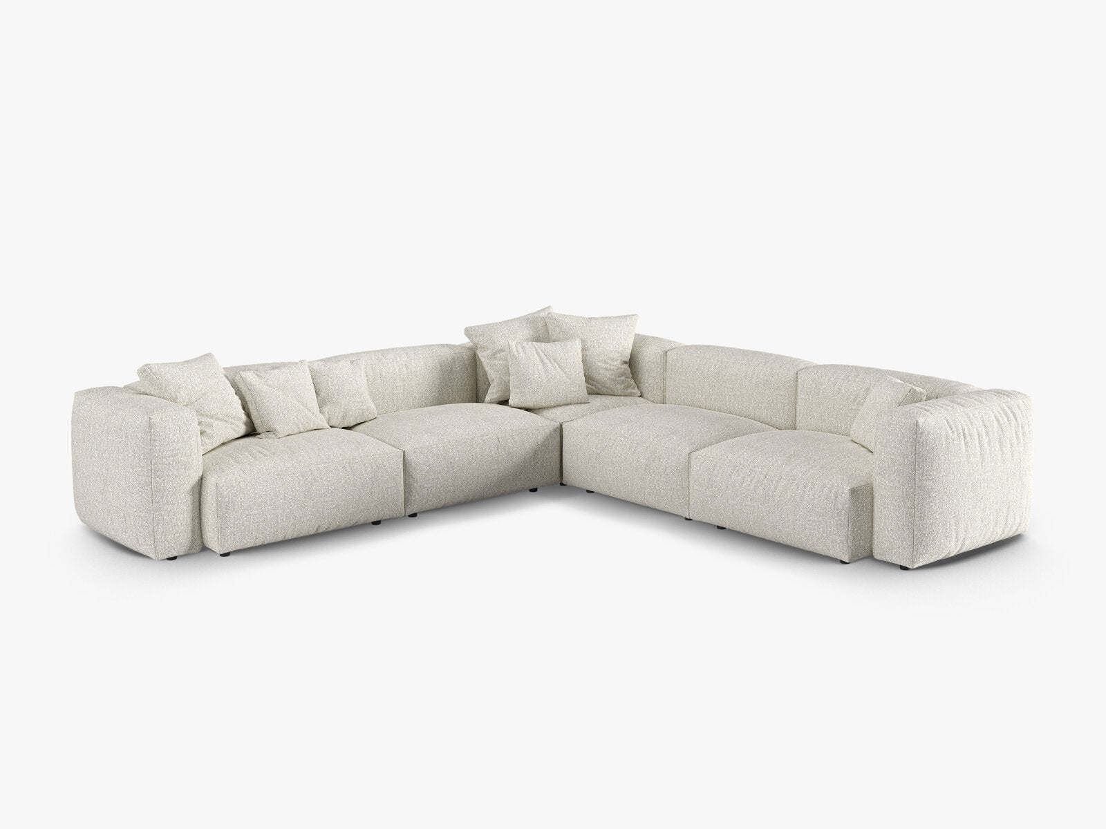 Micadoni modulares symmetrisches Ecksofa XL Martina 5-Sitzer 90cm Sitztiefe Boucle Monet Grau Beige Melange