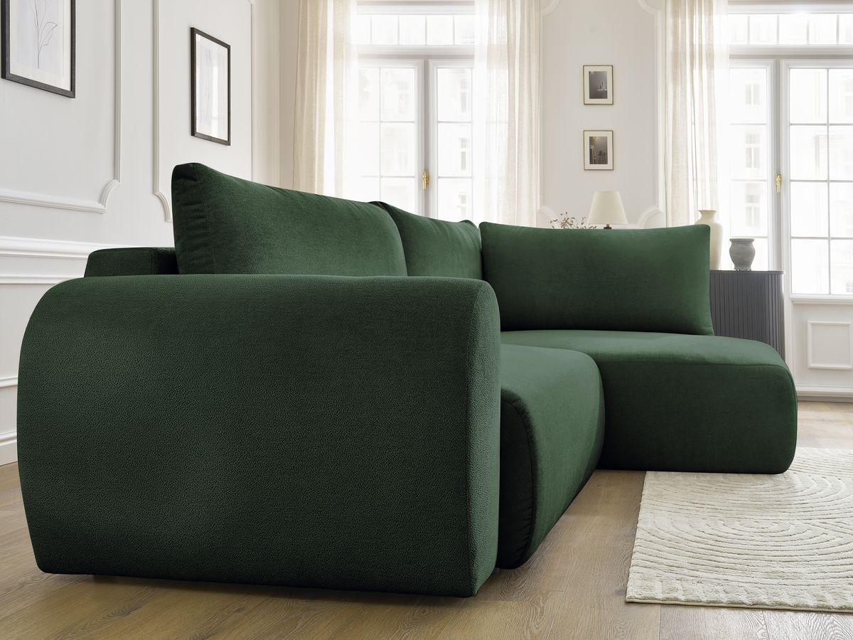 Bobochic Lucien Ecksofa mit Schlaffunktion und Bettkasten 296 × 198 cm Stoff Grün Ecke rechts