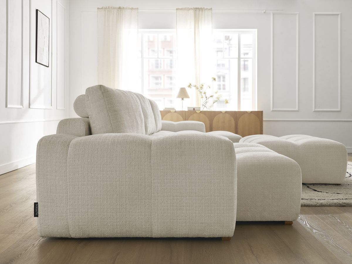 Bobochic Anakin Wohnlandschaft mit Pouf, 3 Kissen Strukturstoff Beige
