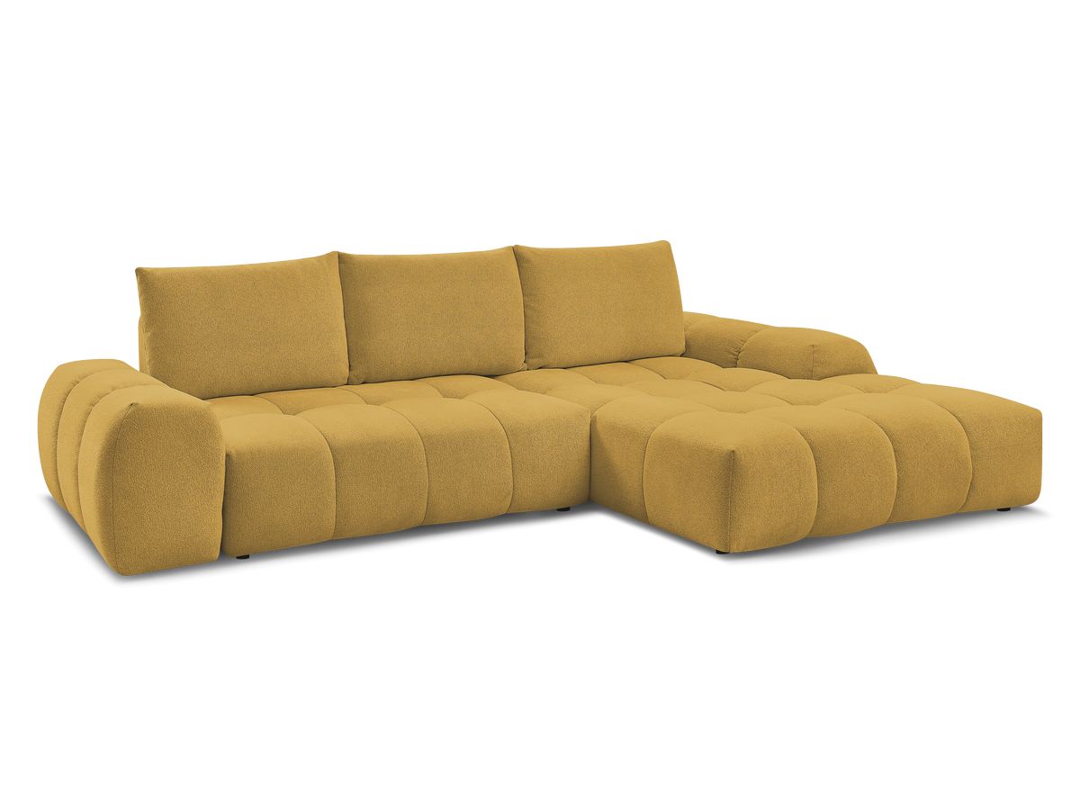 Bobochic Everest Ecksofa mit Schlaffunktion und Bettkasten 318 × 180 cm, 3 Kissen Melange-Stoff Gelb Ecke rechts