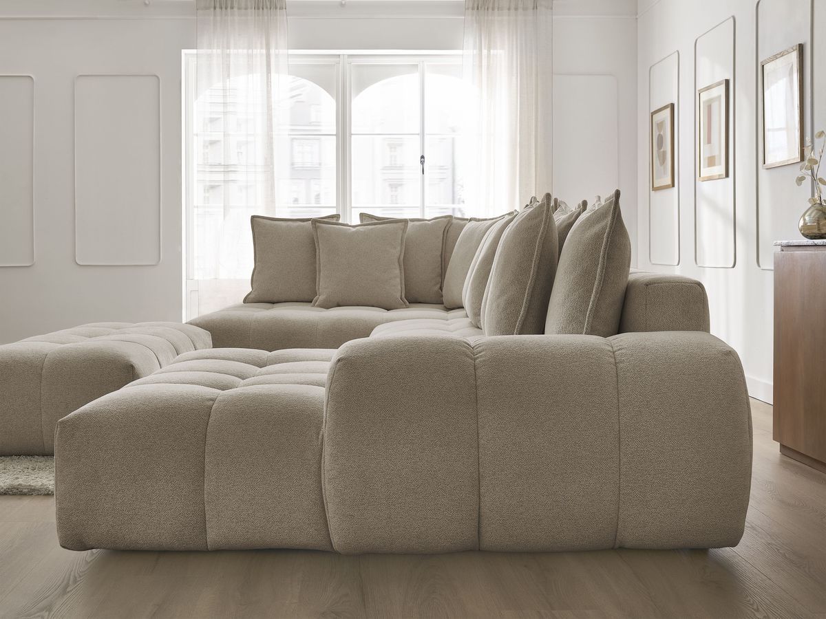 Bobochic Everest Wohnlandschaft mit Pouf, 14 Kissen Melange-Stoff Taupe Ecke rechts