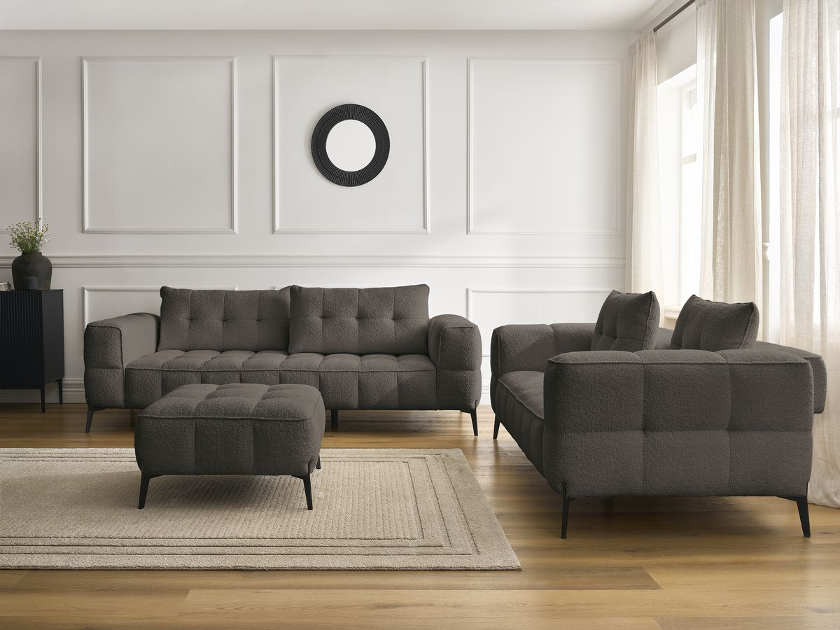 Bobochic Anis Sofa 5-Sitzer mit Pouf Bouclé-Stoff Braun