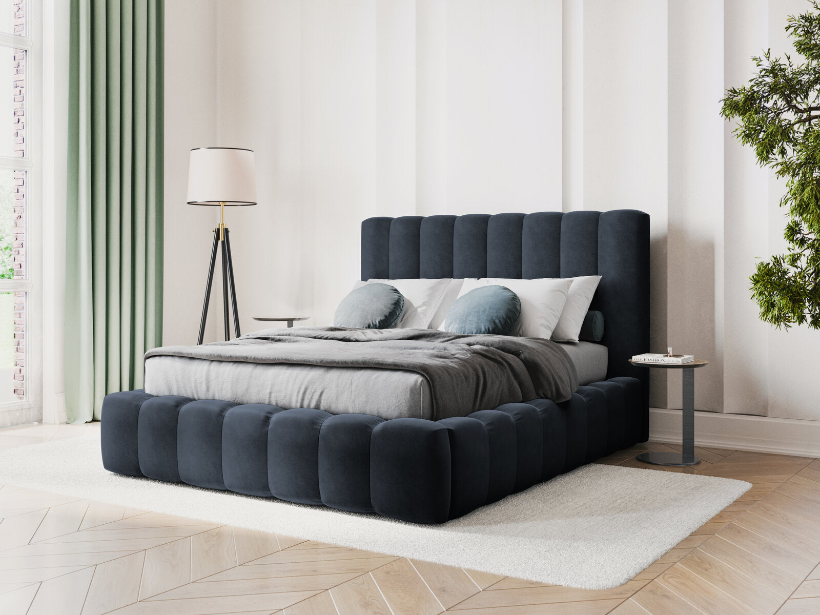Micadoni Bett Kelp Samt Bluvel Dunkelblau