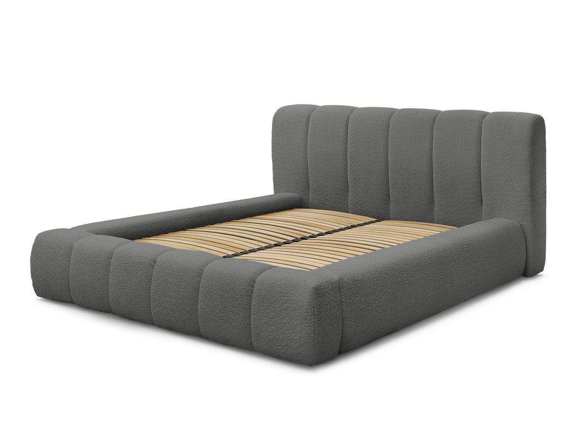 Bobochic Denali Polsterbett mit Bettkasten Bouclé-Stoff Dunkelgrau, Liegefläche 140 × 190 cm