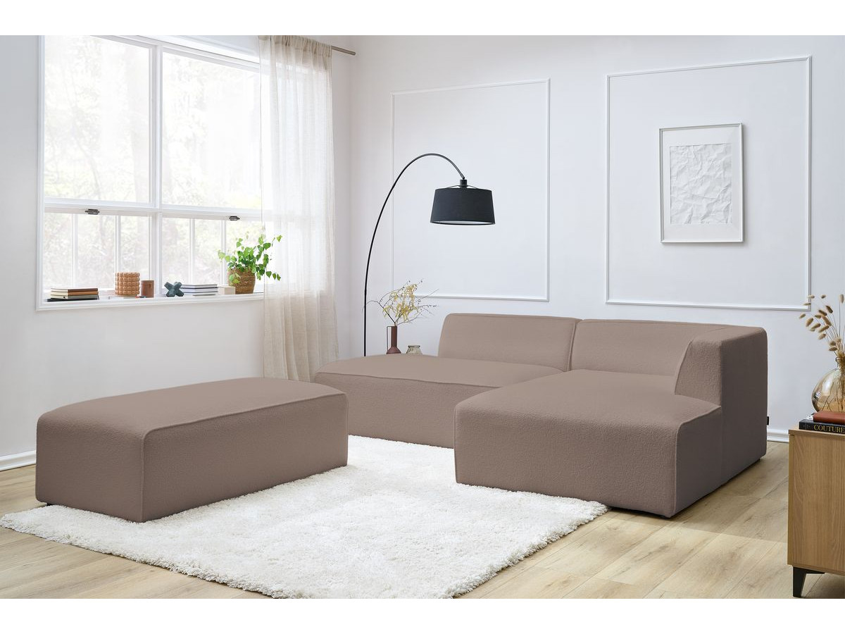 Bobochic Megeve Ecksofa mit Schlaffunktion und Pouf Bouclé-Stoff Braun Ecke rechts