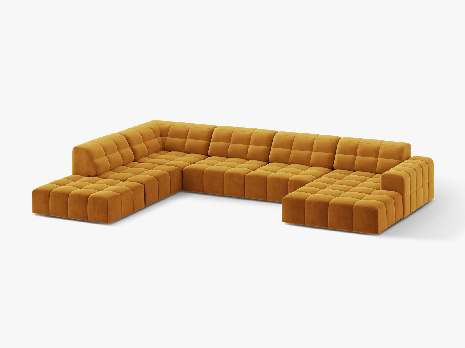 Micadoni Panorama Ecksofa Jennifer 7-Sitzer Samt Venus Gelb Links