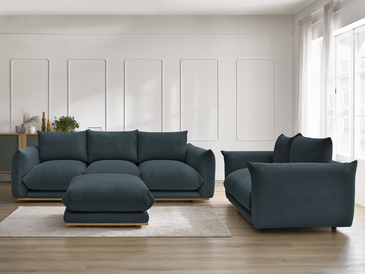 Bobochic Ernest Sofa 5-Sitzer mit Pouf Cordsamt Dunkelblau