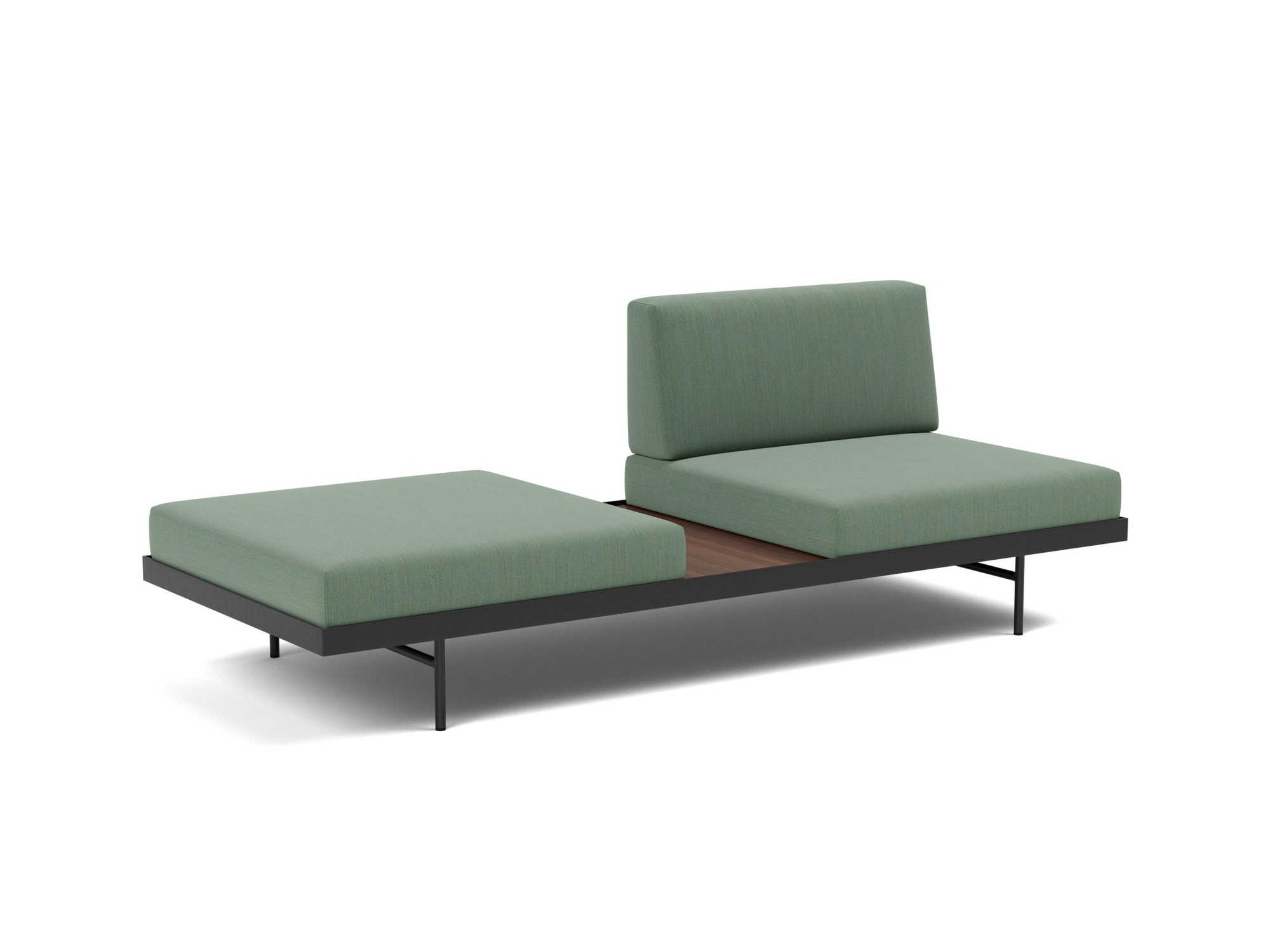 Tagesbett Puri Flachgewebe Elegance 518-Green Beine mit Nussbaumtisch