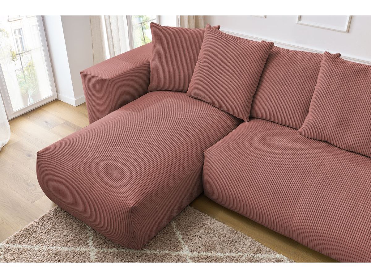Bobochic Voltaire Wohnlandschaft mit Pouf 356 × 214 cm Cordsamt Rosa Ecke links