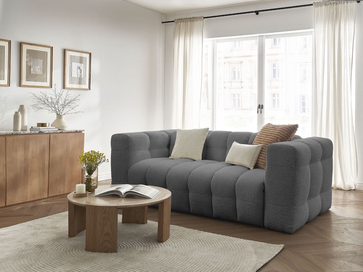 Bobochic Cloud Schlafsofa 3-Sitzer Bouclé-Stoff Dunkelgrau
