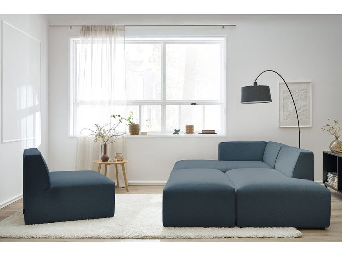Bobochic Megeve Ecksofa mit Pouf Melange-Stoff Dunkelblau Ecke links