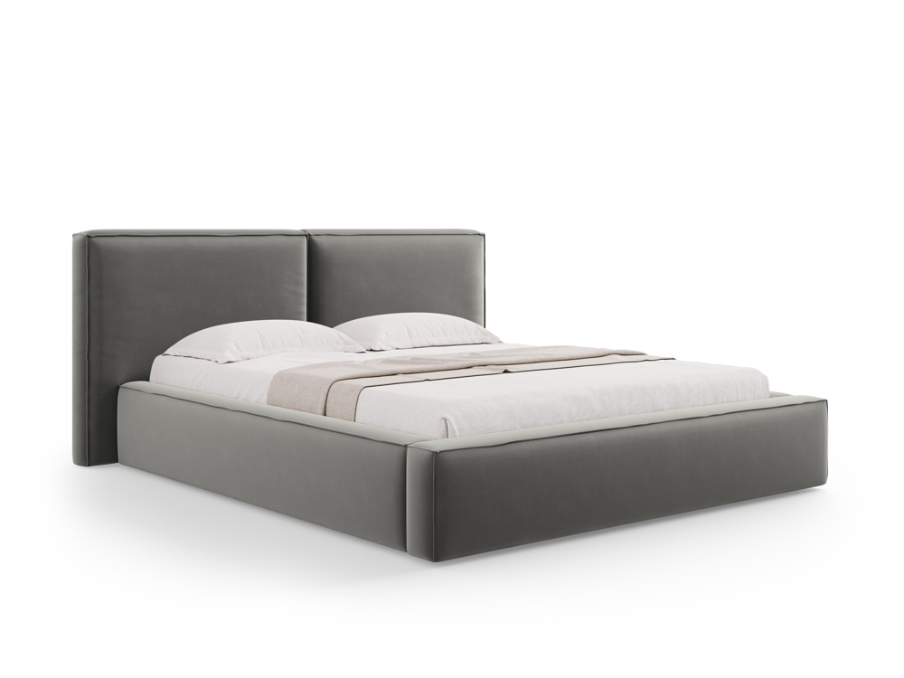 Cosmopolitan Design Stauraumbett mit doppeltem Kopfteil Arendal 200x200 Samt Bluvel Hellgrau