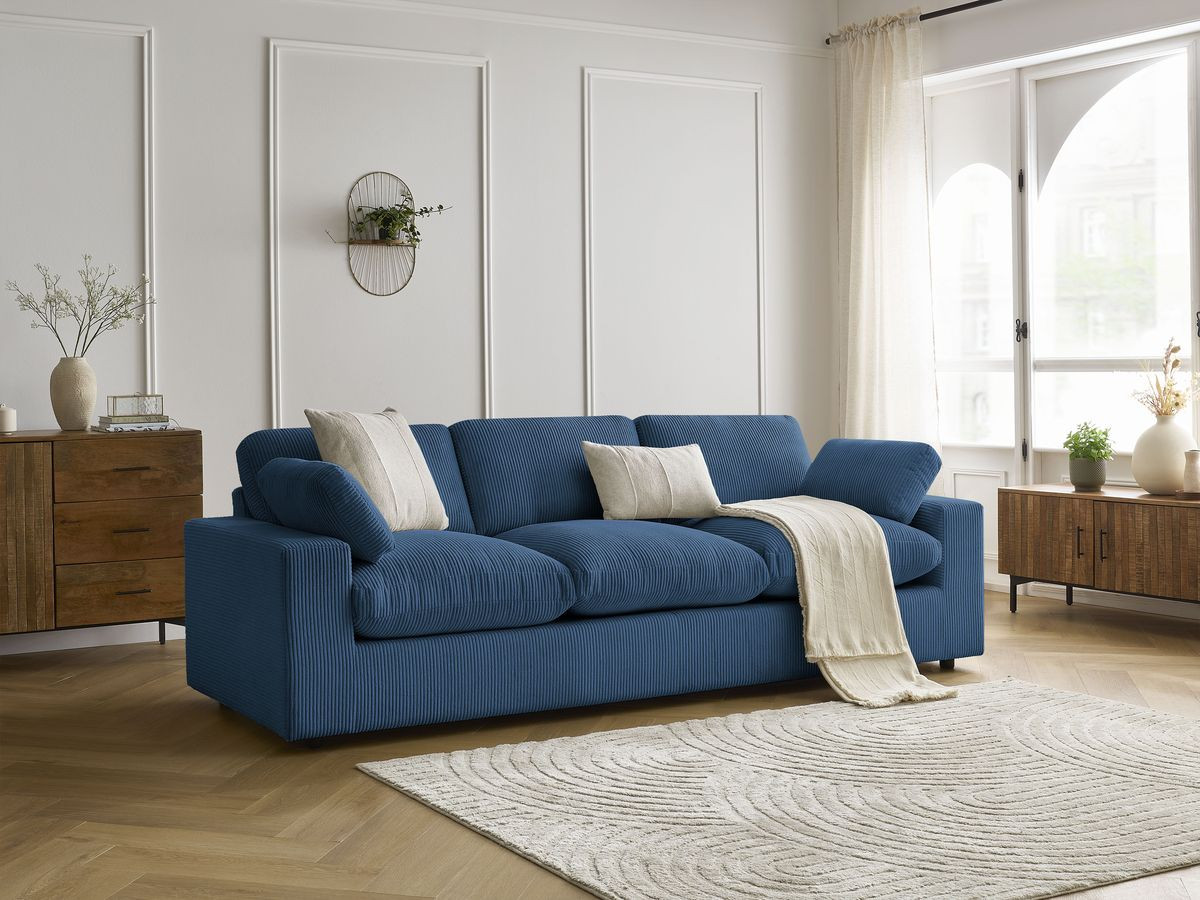 Bobochic Belair Sofa 3-Sitzer 250 × 93 cm Cordsamt Dunkelblau