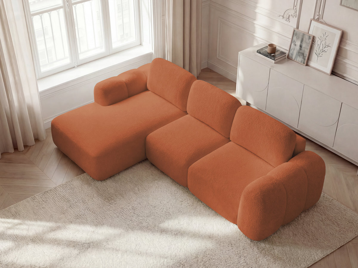 Bobochic Montaigne Ecksofa mit Schlaffunktion und Bettkasten 276 × 164 cm Bouclé-Stoff Orange Ecke links