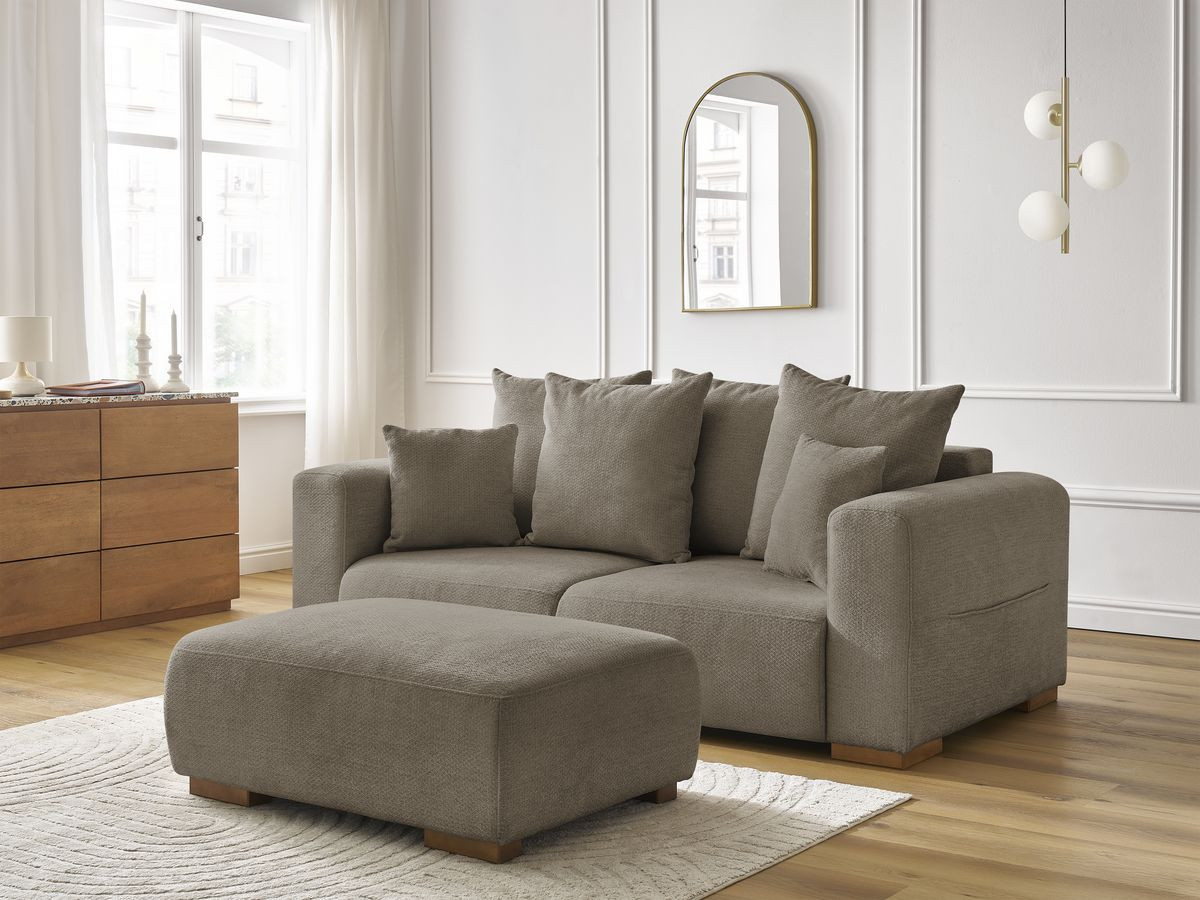 Bobochic Sidonie Sofa 3-Sitzer mit Pouf Melange-Stoff Taupe