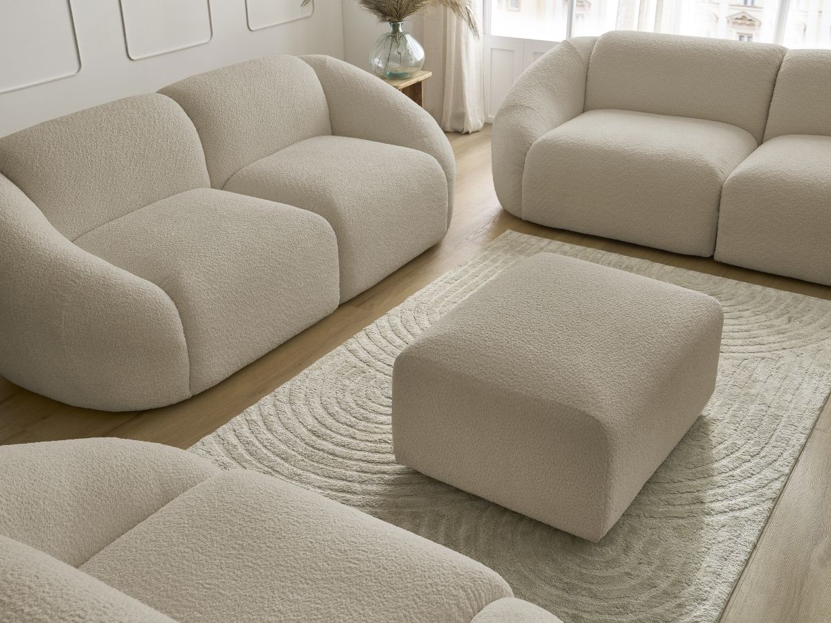 Bobochic Tina Sofa 7-Sitzer mit Pouf Bouclé-Stoff Beige