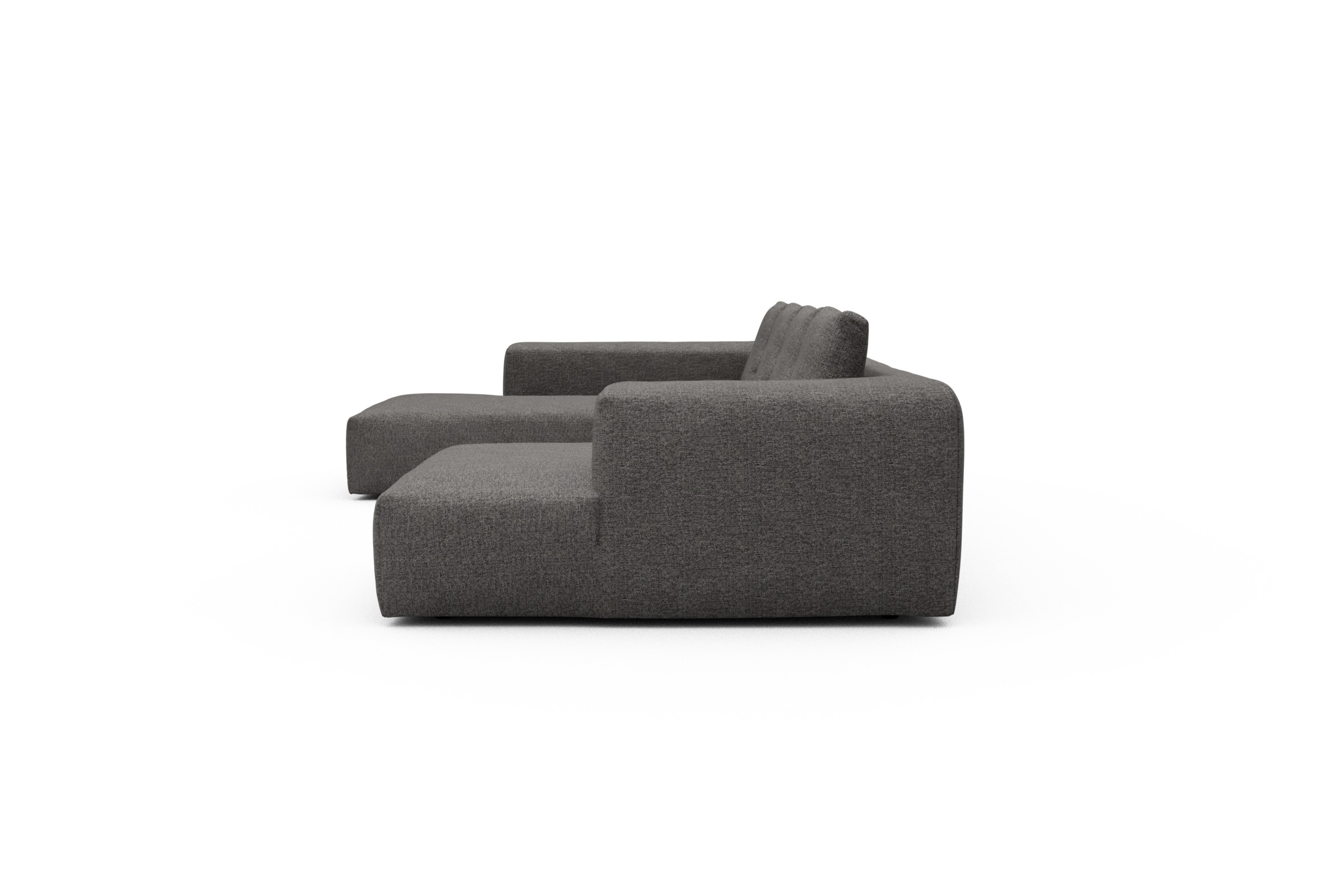 Wohnlandschaft Fred Relax-Ecke links mit 2-Sitzer und Chaiselongue rechts Boucle Carreno 772-Salt-and-Pepper