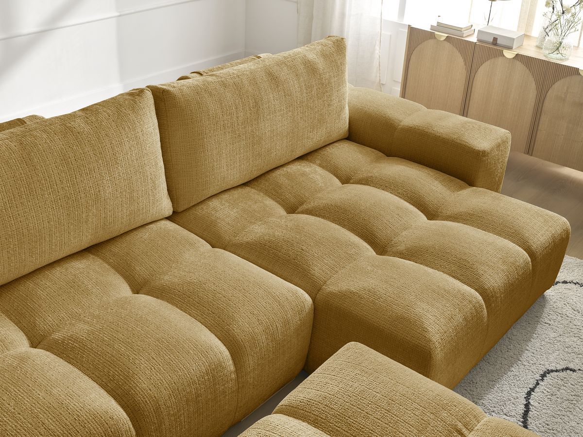 Bobochic Anakin Ecksofa mit Pouf, 2 Kissen Strukturstoff Gelb