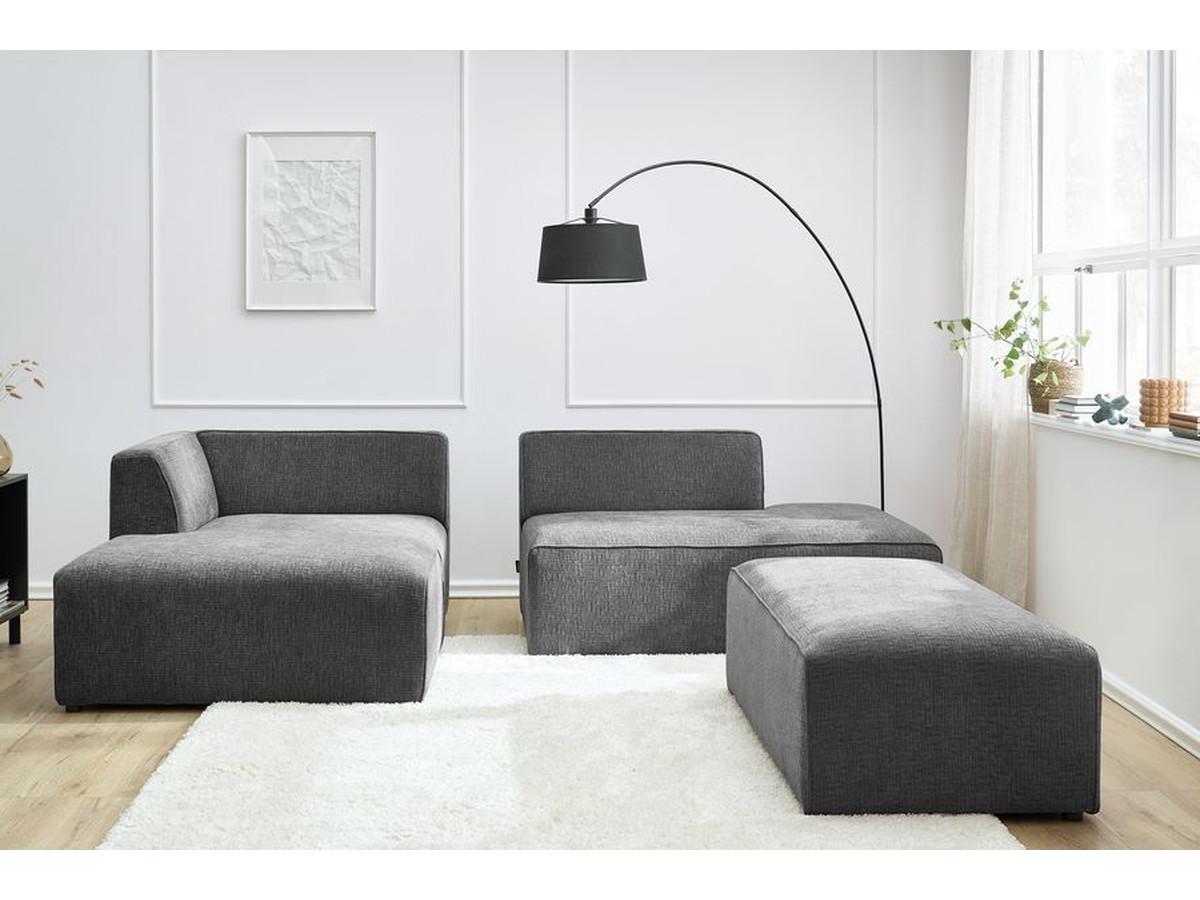 Bobochic Megeve Ecksofa mit Schlaffunktion und Pouf Strukturstoff Dunkelgrau Ecke links
