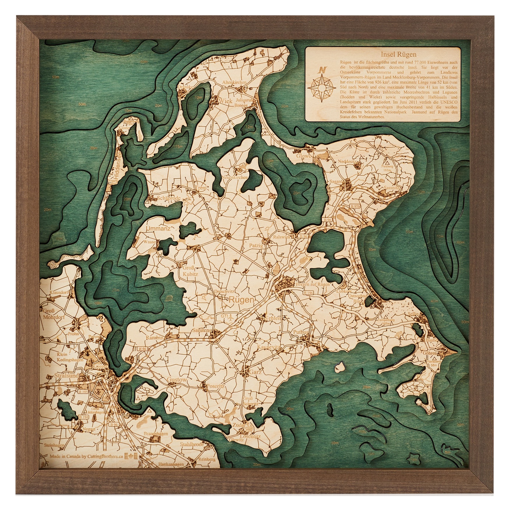 Cutting Brothers 3D Holz-Wandkarte Rügen 35 x 35 moebelfaktor