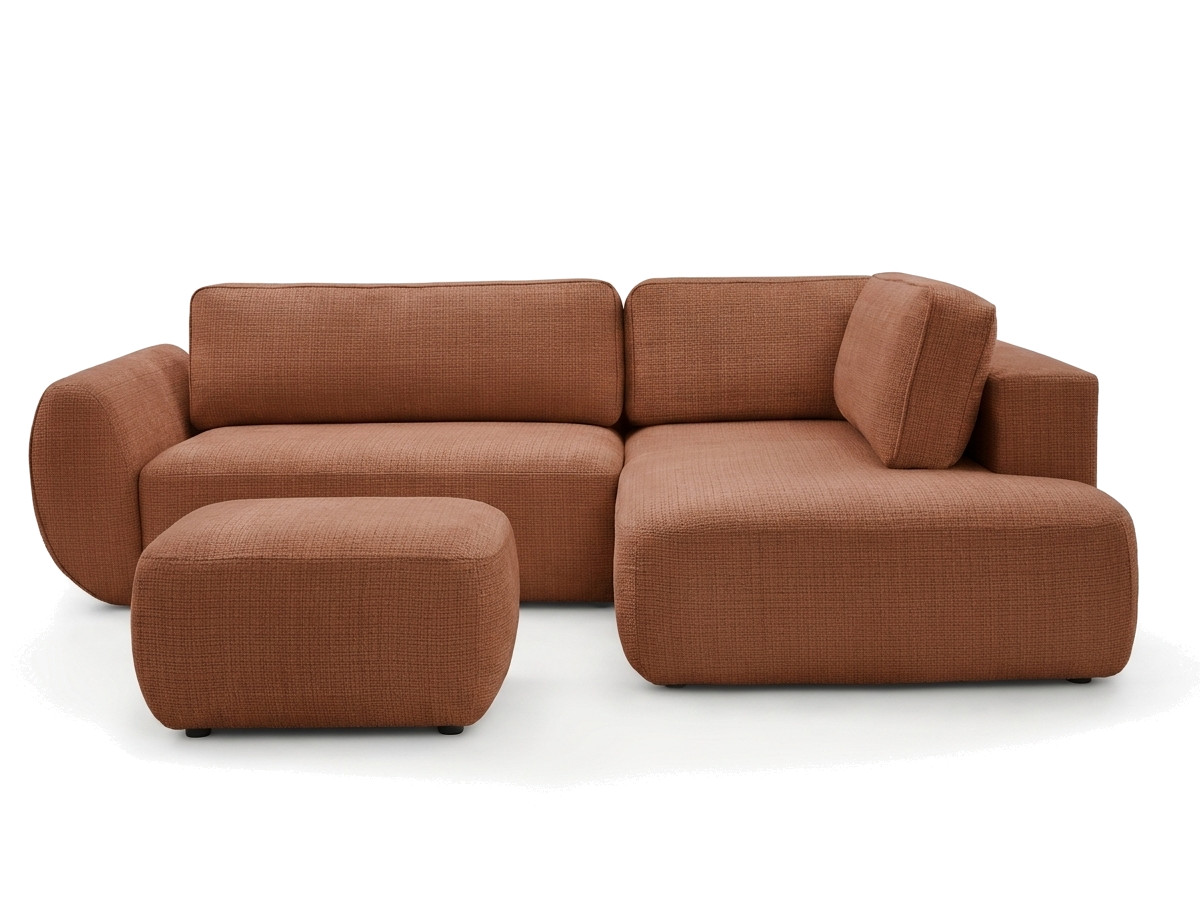 Bobochic Denise Ecksofa mit Schlaffunktion und Bettkasten und Pouf 256 × 197 cm Strukturstoff Orange Ecke rechts