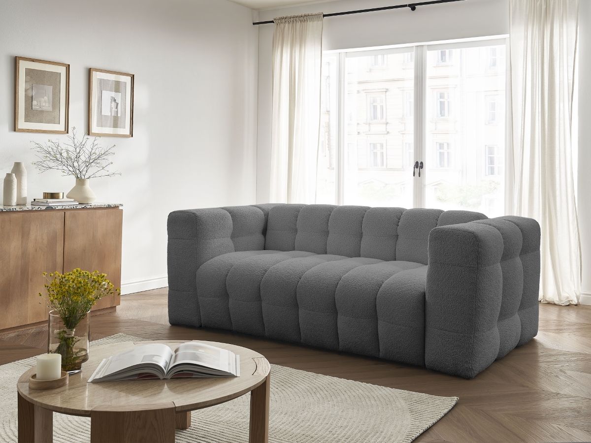 Bobochic Cloud Schlafsofa 3-Sitzer Bouclé-Stoff Dunkelgrau