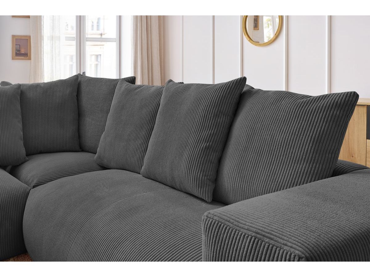 Bobochic Voltaire Ecksofa mit Pouf 268 × 214 cm Cordsamt Dunkelgrau Ecke links