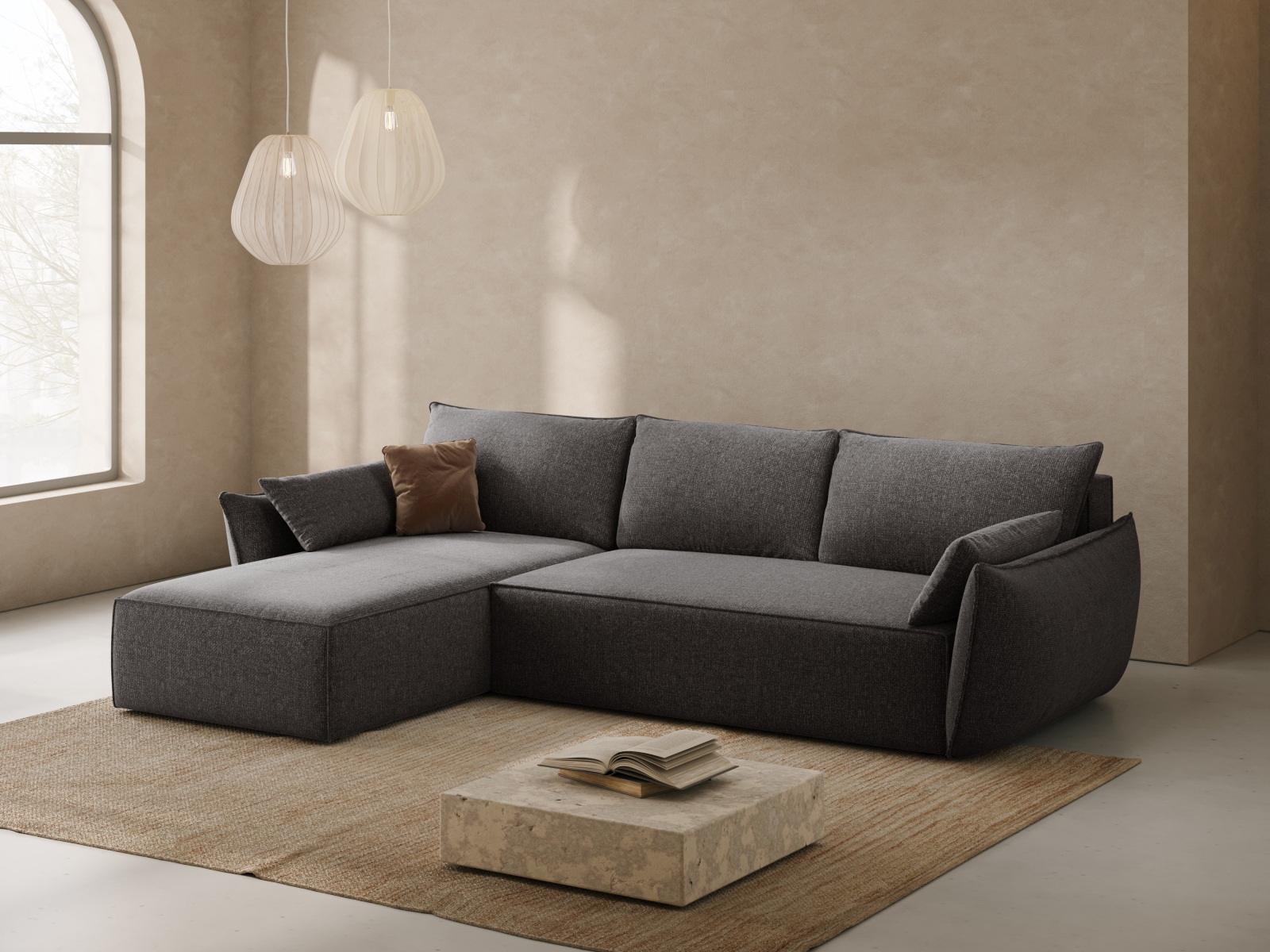 Micadoni Ecksofa Kaelle 4-Sitzer mit Schlaffunktion Links Chenille Schwarz