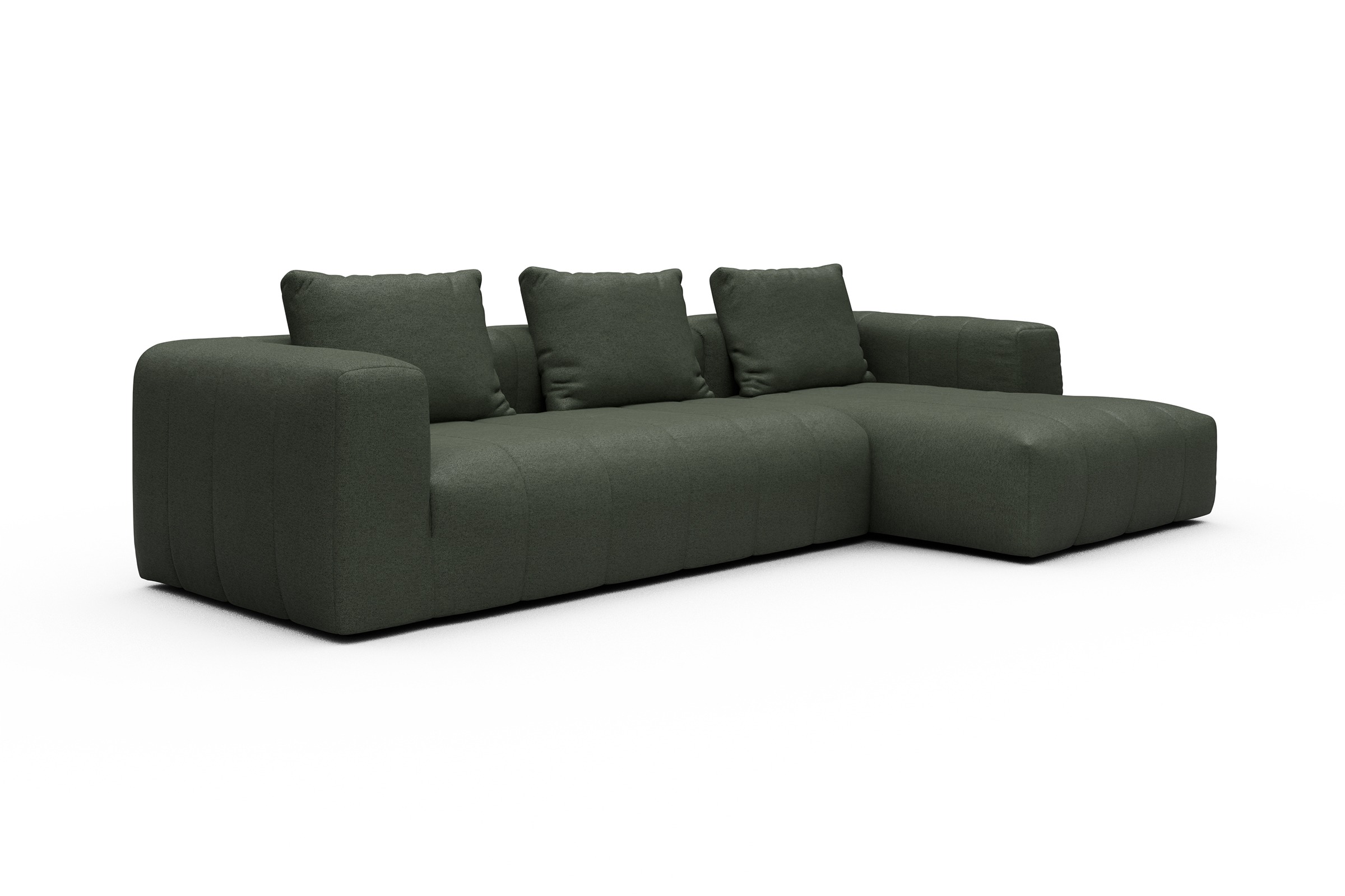 Ecksofa Hugo 2,5-Sitzer Armlehne links mit Chaiselongue Denari-Forest-Green