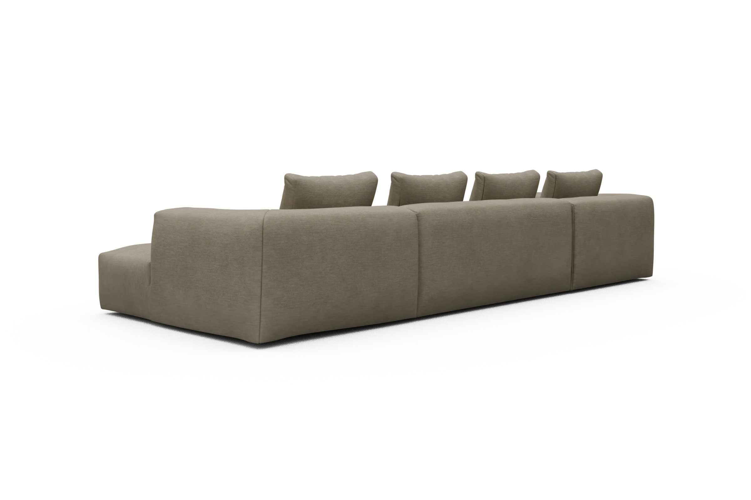 Wohnlandschaft Fred Relax-Ecke links mit 2-Sitzer und Chaiselongue rechts Vivus-Dusty-Sand