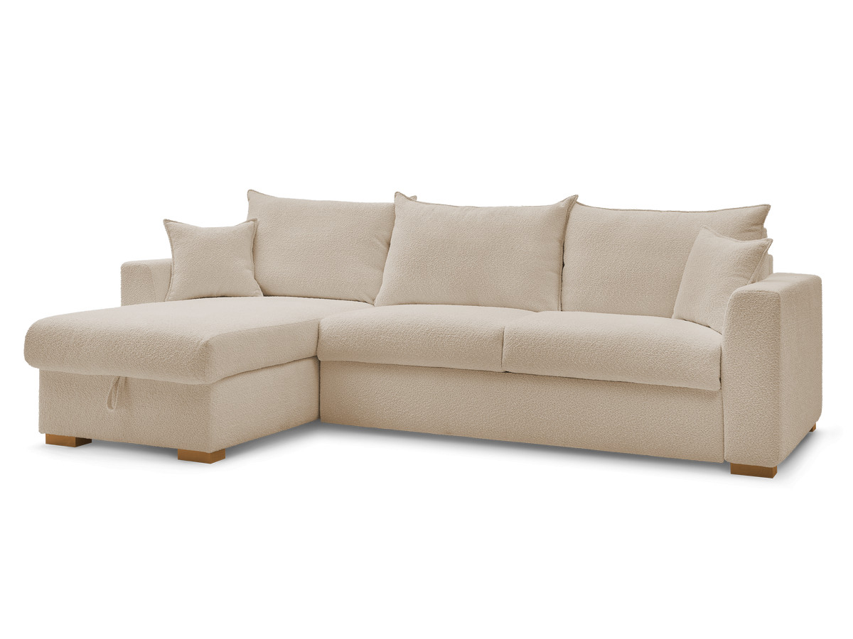 Bobochic Augustin Ecksofa mit Schlaffunktion und Bettkasten Bouclé-Stoff Beige, Liegefläche 160 × 200 cm