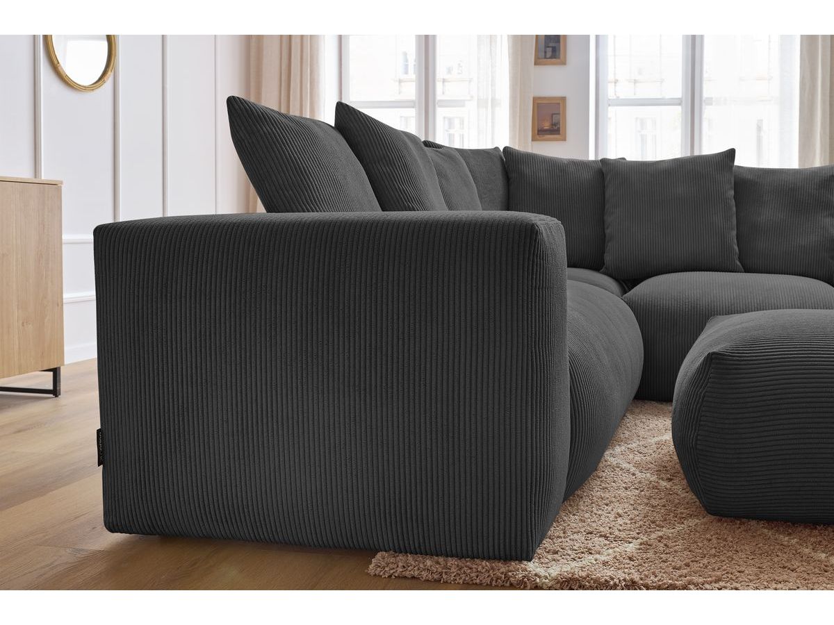 Bobochic Voltaire Ecksofa mit Pouf 268 × 214 cm Cordsamt Dunkelgrau Ecke rechts