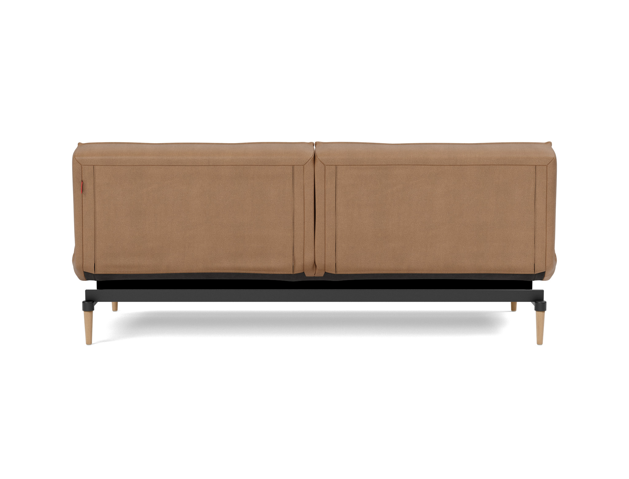 Schlafsofa Splitback Lederoptik Faunal 551-Brown Beine Styletto Eiche hell