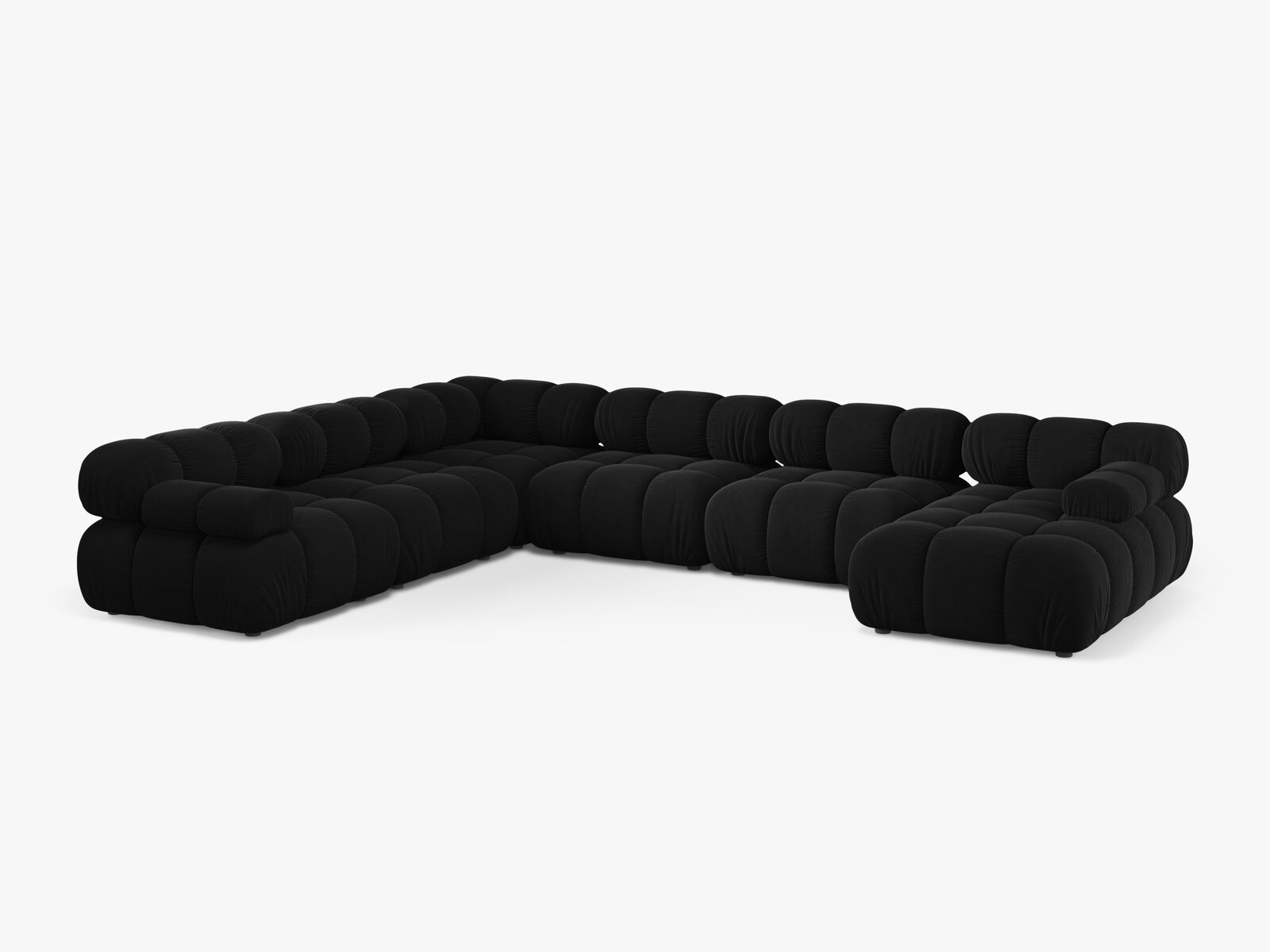 Micadoni Modulares Panorama Ecksofa Bellis 8-Sitzer Links Samt Bluvel Schwarz