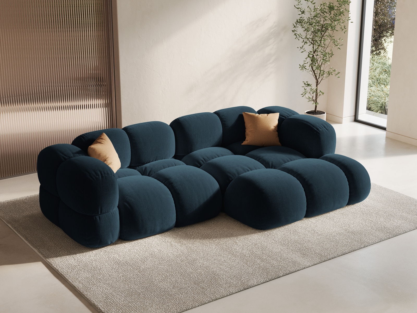 Cosmopolitan Design Ecksofa Loretto 3-Sitzer Samt Vogue Tiefes Petrol Rechts