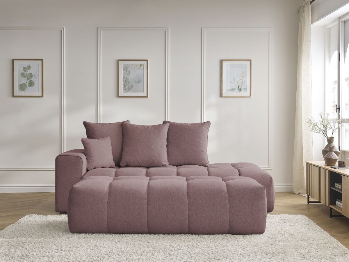 Bobochic Mont-blanc Sofa 5-Sitzer mit Pouf Melange-Stoff Rosa Armlehne links